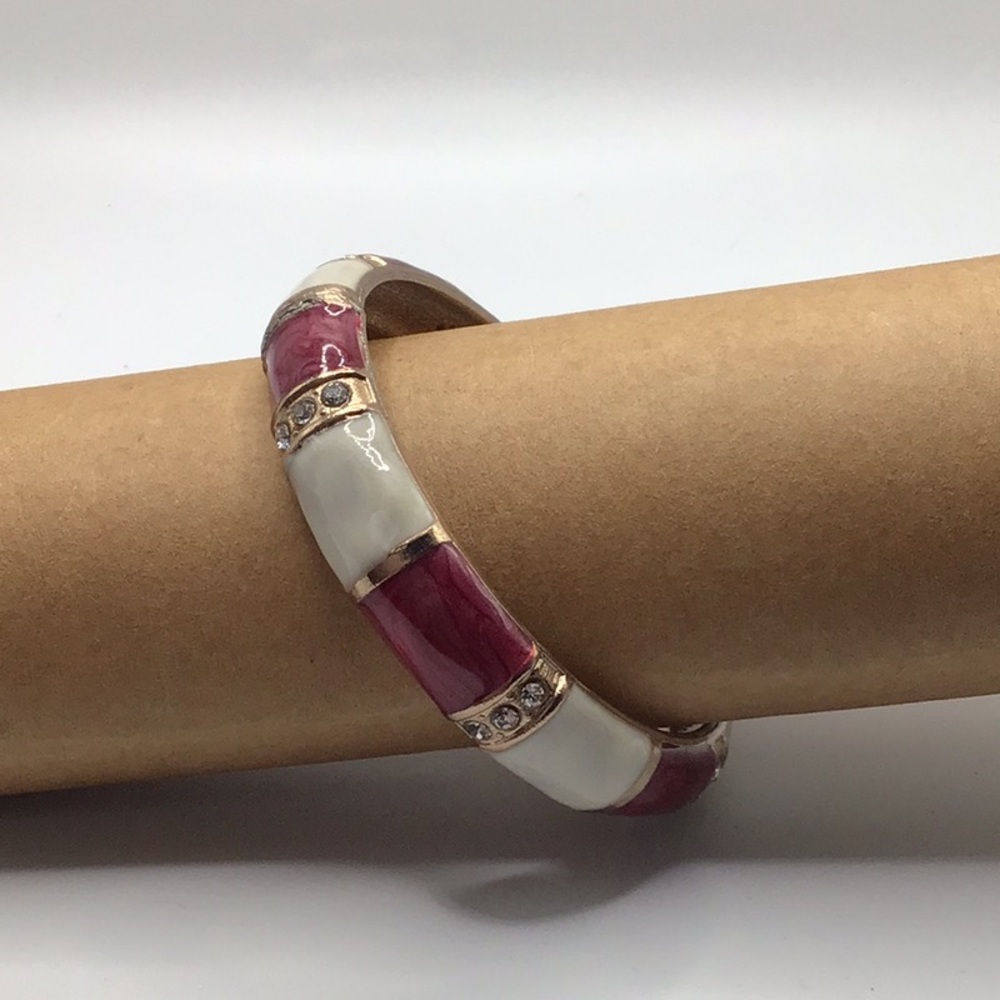 Elegant Maroon and White Bracelet with Crystal Accents